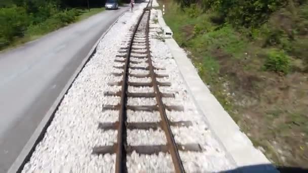 Подорож на вузькоколійній залізниці — стокове відео