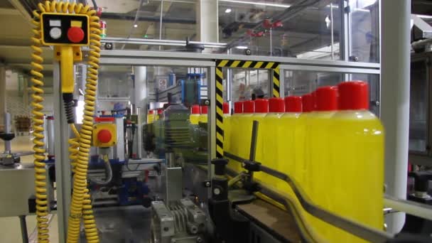 Vloeibaar wasmiddel op de productielijn — Stockvideo