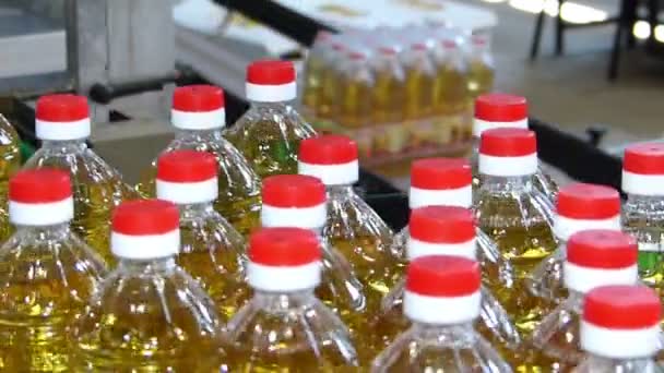 Sonnenblumenöl in Flaschen — Stockvideo