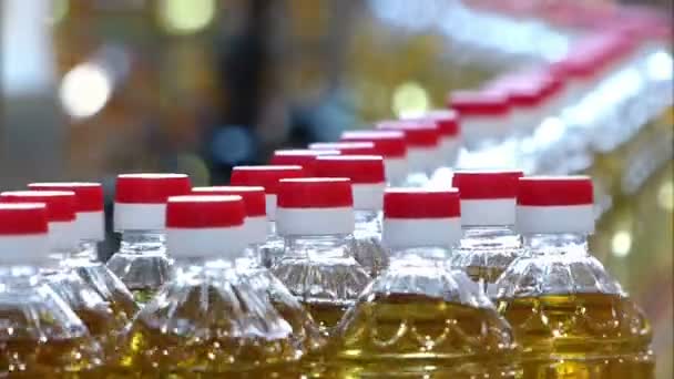 Подсолнечное масло в бутылках — стоковое видео