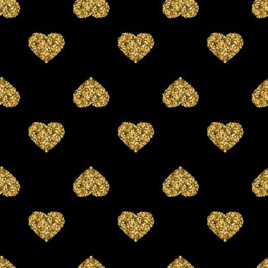 Siyah zemin üzerine altın glitter kalpler ile Seamless Modeli