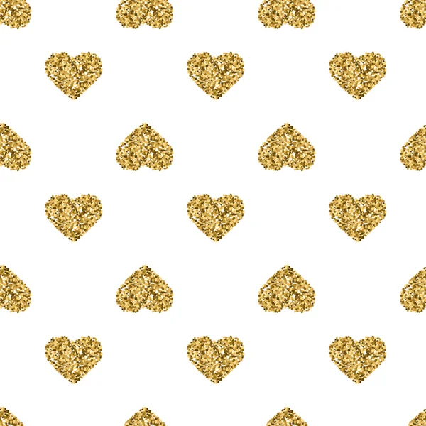 Seamless pattern with gold glitter hearts on white background — Stock Vector