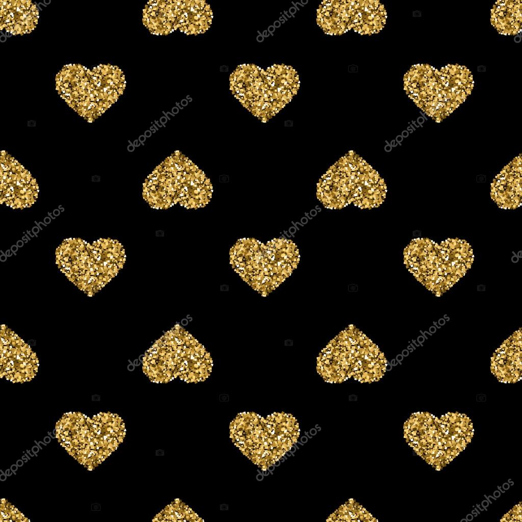 Gold glitter valentine hearts on red background. Luxury Elegant