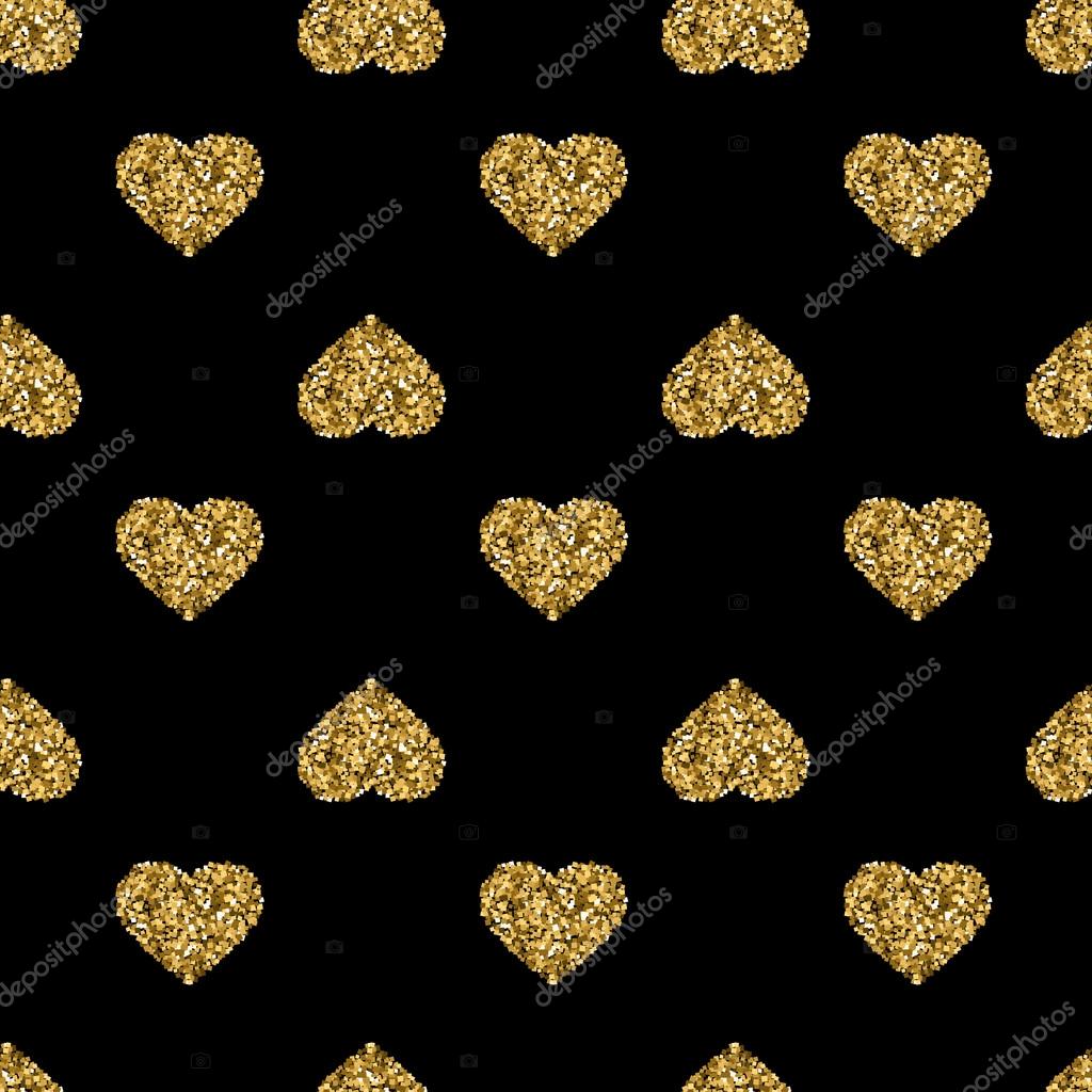 photo Glitter Black And Gold Heart Wallpaper seamless pattern with gold glitter hearts on black background vector image by c 7romawka7 vector stock 100304548