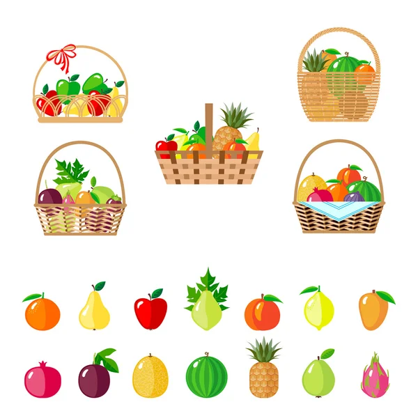 Ensemble de paniers aux fruits . — Image vectorielle