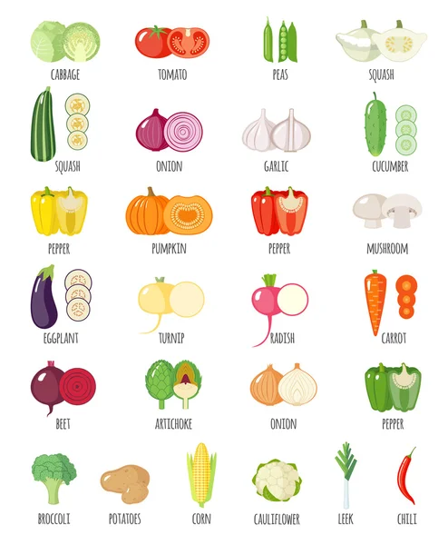 Zestaw warzyw z płaskim. — Wektor stockowy