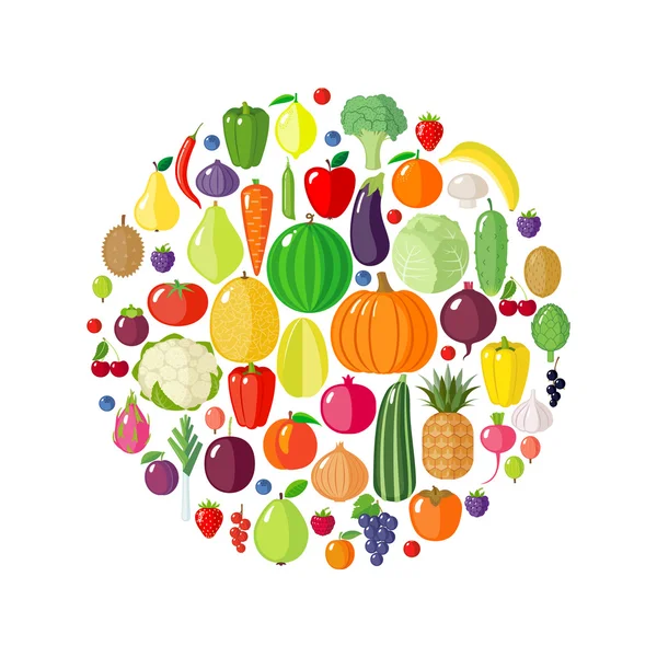 Fruits, légumes et baies en forme de cercle . — Image vectorielle