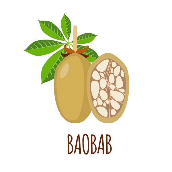 Ikon Baobab dalam gaya datar pada latar belakang putih - Stok Vektor