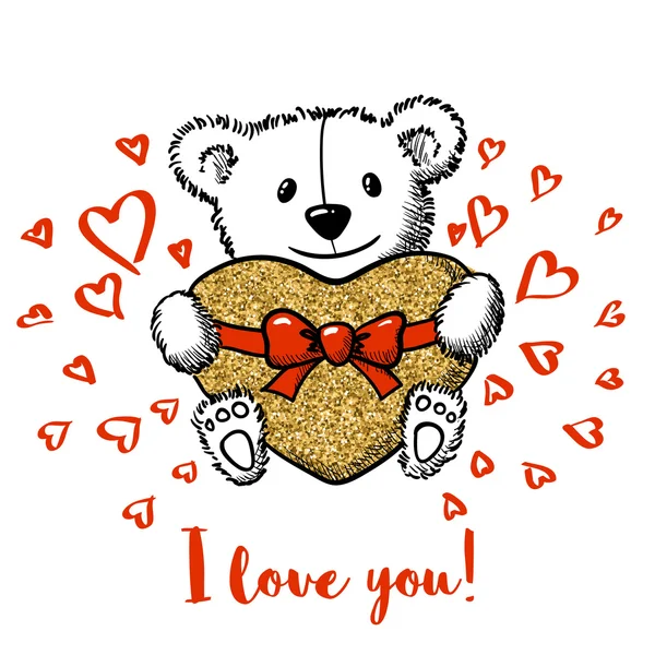 Love card with hand drawn cute bear — Stock Vector