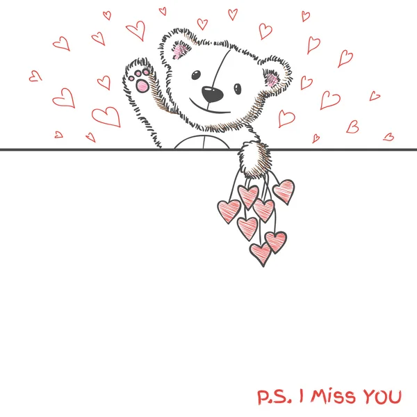Romantic card with hand drawn cute bear — Stock Vector