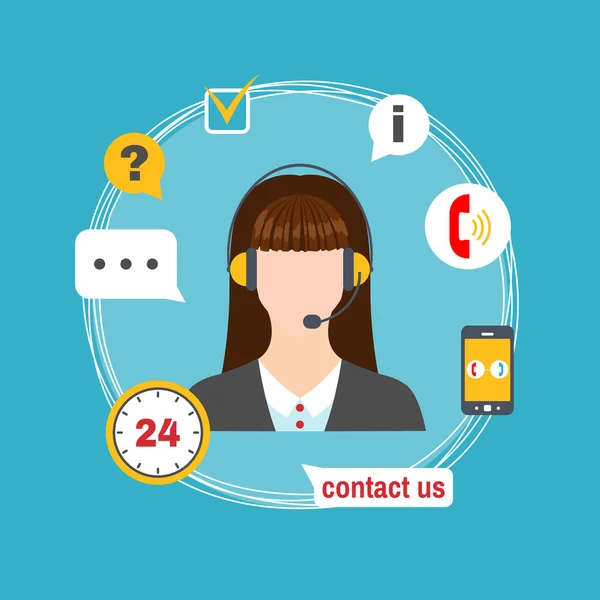 Kvinnliga call center avatar ikonen med tjänsten ikoner. — Stock vektor