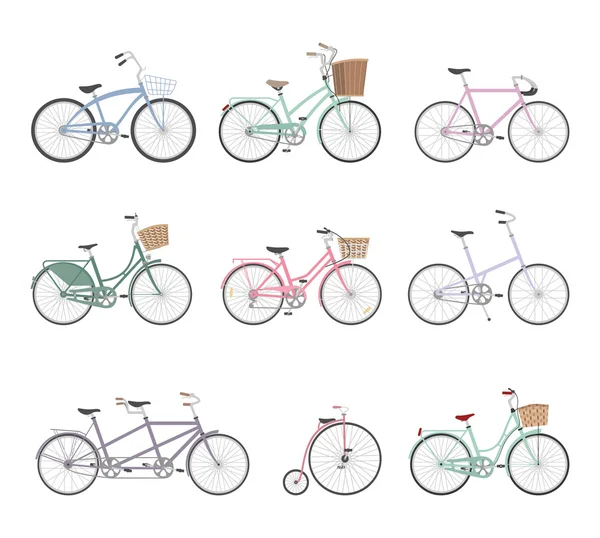 Ensemble de vélos rétro sur fond blanc — Image vectorielle