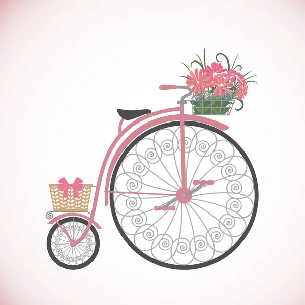 Retro Bicycle in flat style with basket. — Stock Vector