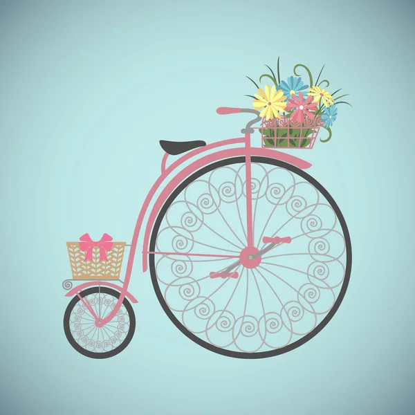 Bicicleta retro em estilo plano com cesta . —  Vetores de Stock