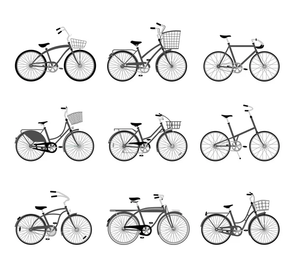 Ensemble de silhouettes de vélos rétro — Image vectorielle