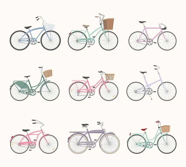 Set de bicicletas retro sobre fondo blanco — Vector de stock