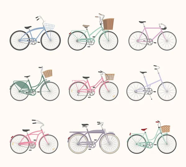 Set van retro fietsen op witte achtergrond — Stockvector