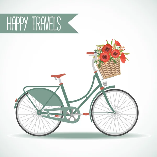 Bicicletta carina con cesto pieno di fiori — Vettoriale Stock