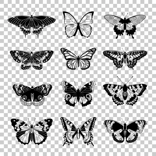 Reihe von Schmetterlingen Silhouetten — Stockvektor