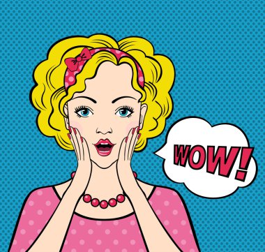 Pop art kadın yüzü açık ağızlı.