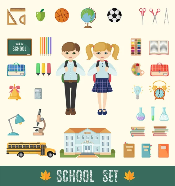 Set van platte school pictogrammen — Stockvector