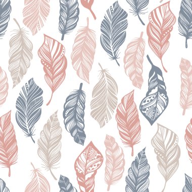 Tüyleri ile Seamless Boho modeli.