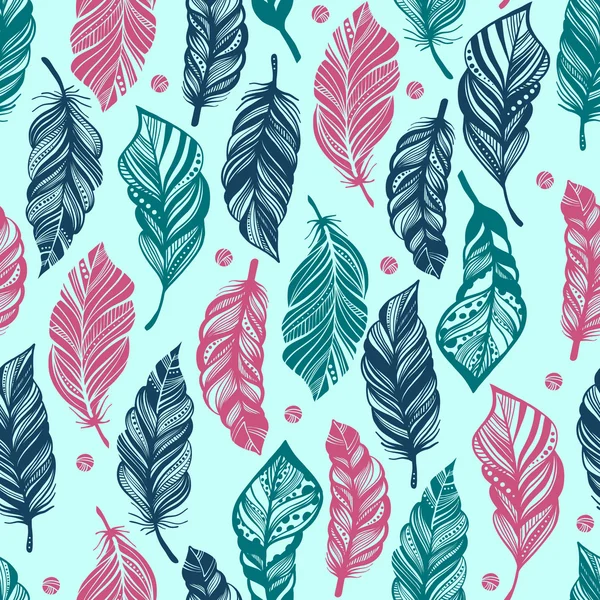 Seamless Boho pattern with feathers. — Stock Vector