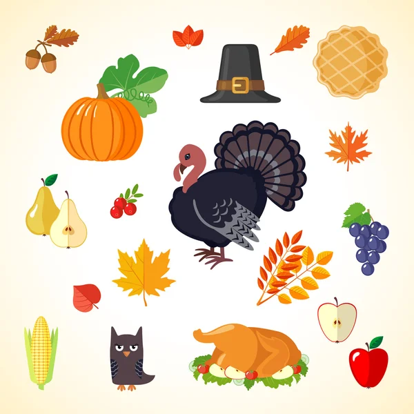 Ensemble d'icônes de Thanksgiving dans un style plat . — Image vectorielle