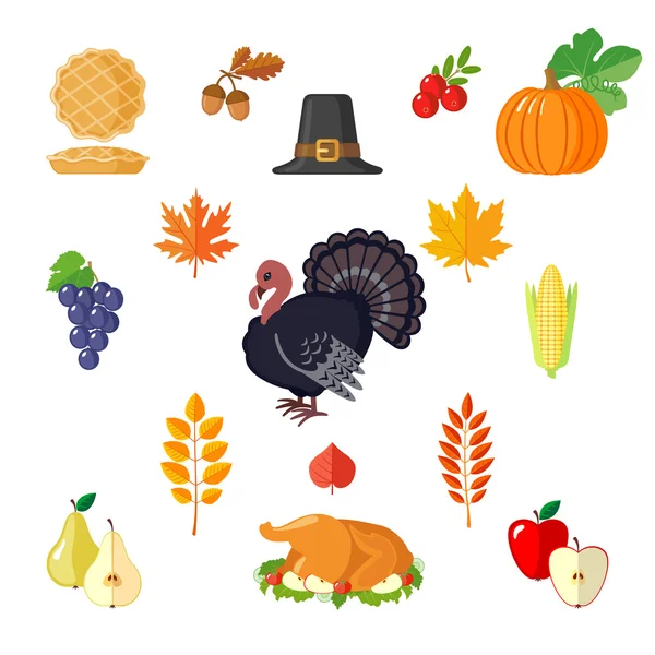 Ensemble d'icônes de Thanksgiving dans un style plat . — Image vectorielle