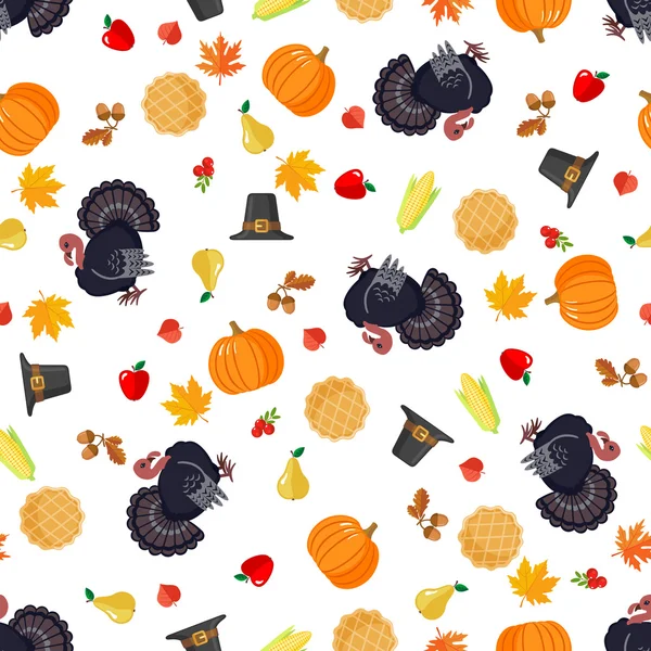 Thanksgiving seamless pattern in flat style. — Stock Vector