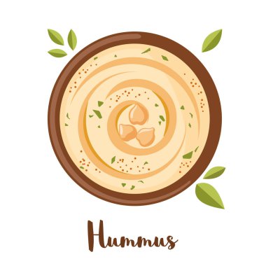 Nohut humus simgesi beyaz arkaplanda izole edilmiş. Geleneksel Arap yemekleri. Vejetaryen vejetaryen yemeği. Vektör illüstrasyonu.