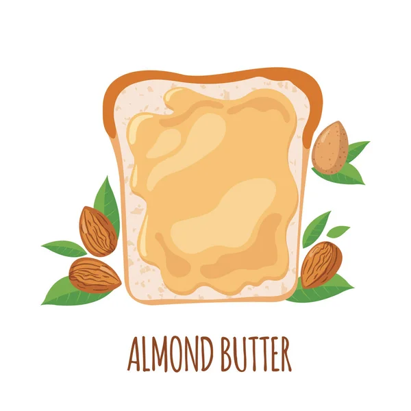 Almond Butter Bread Icon Flat Style Isolated White Background Delicious — Stock Vector
