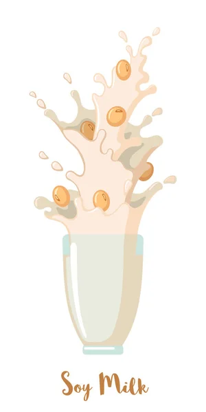 Sojamilch Symbol Flachen Stil Isoliert Auf Weißem Hintergrund Sojabohnen Spritzmilch — Stockvektor