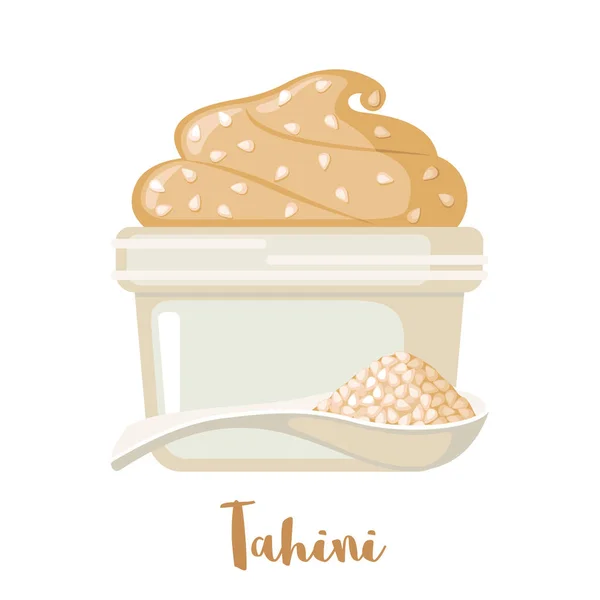 Tahini Ícone Pasta Sementes Gergelim Estilo Plano Isolado Fundo Branco — Vetor de Stock