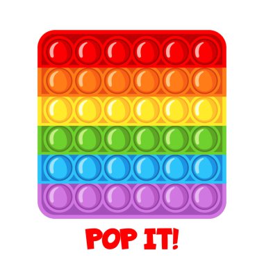 Stres önleyici son moda oyuncaklar beyaz arka planda izole edilmiş düz bir şekilde patlar. Köpüklü çocuklar için kare el oyuncağı. Vektör illüstrasyonu.