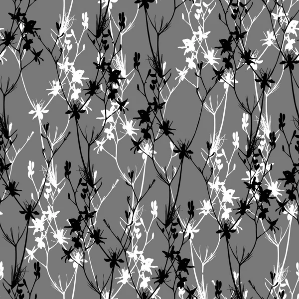 Pola Tanpa Jahit Bunga Monokrom Latar Belakang Dengan Bunga Unsur - Stok Vektor