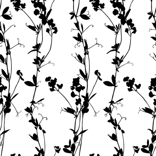 Monochrome Motif Floral Sans Couture Isolé Sur Blanc Fond Noir — Image vectorielle