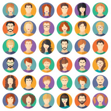 Vektör şık avatarlar ayarlayın. Kızlar ve çocuklar