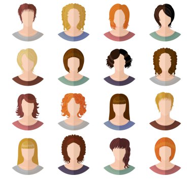 Modern düz tasarım kız avatarları