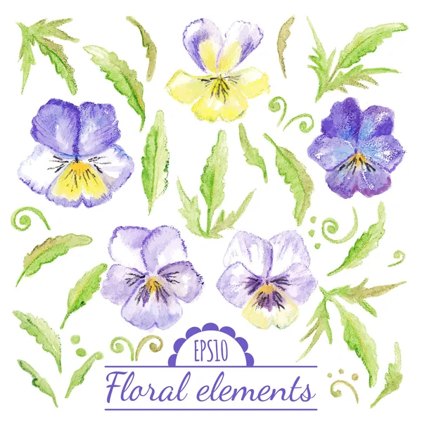 Aquarel floral vectorelementen. — Stockvector