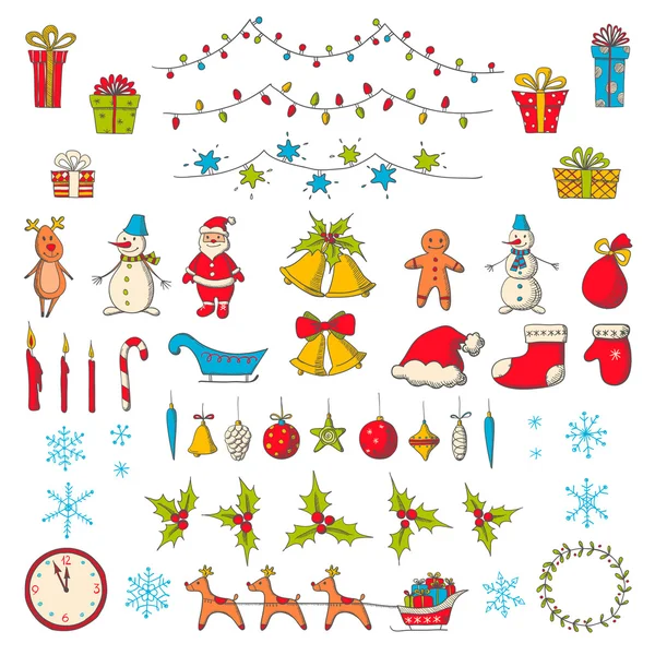 Set of Christmas and new year elements in sketch style. — Stock Vector