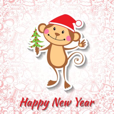 Komik maymun ile yeni yıl kartı