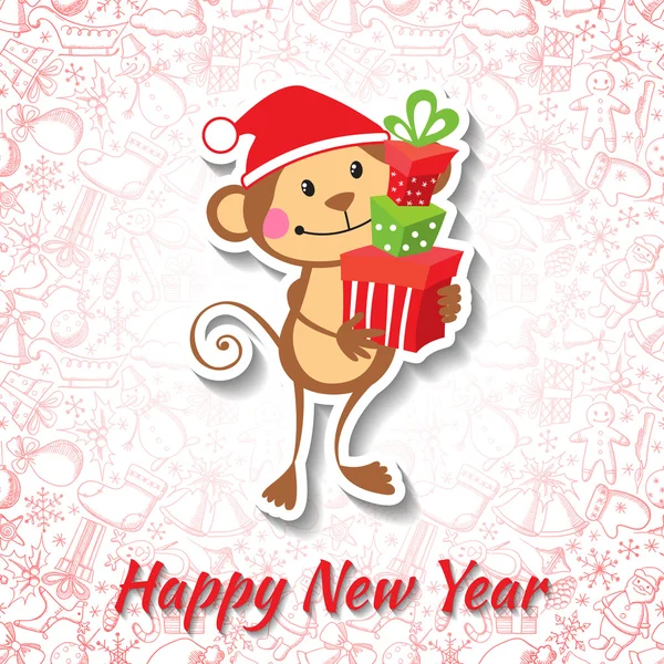 New Year card with funny monkey — Stock Vector