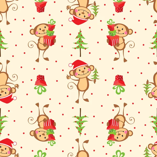 New Year seamless pattern with funny monkeys — Stock Vector