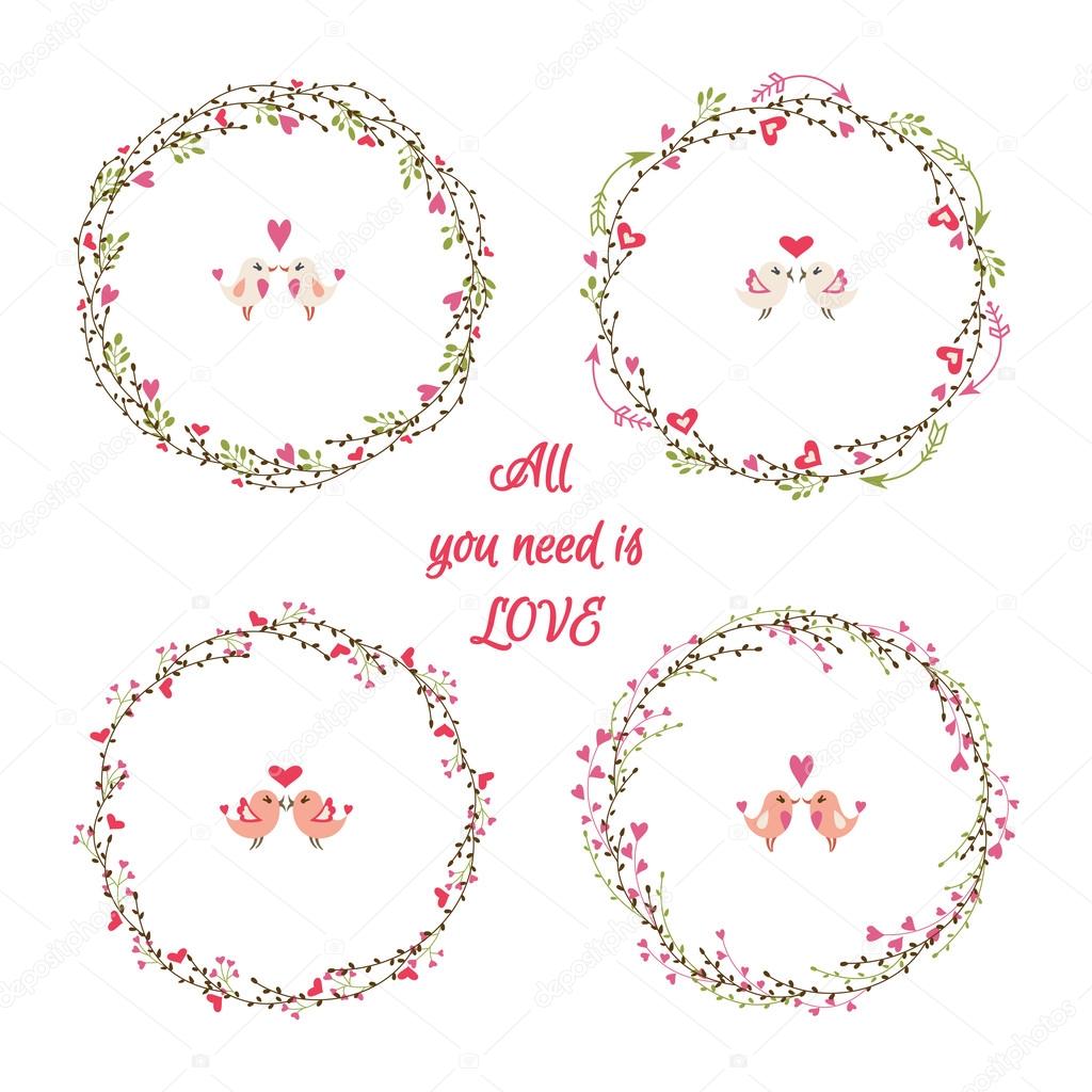 Set of floral vector wreathes. 