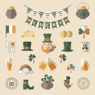 Düz stil Saint Patrick's day Icon set