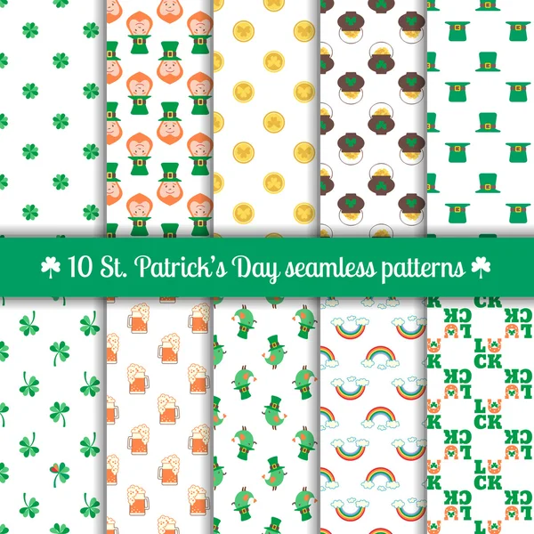 Ten seamless patterns for Saint Patrick's Day design — Stock Vector