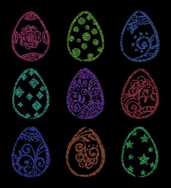 Renkli glitter Paskalya yumurtaları kümesi