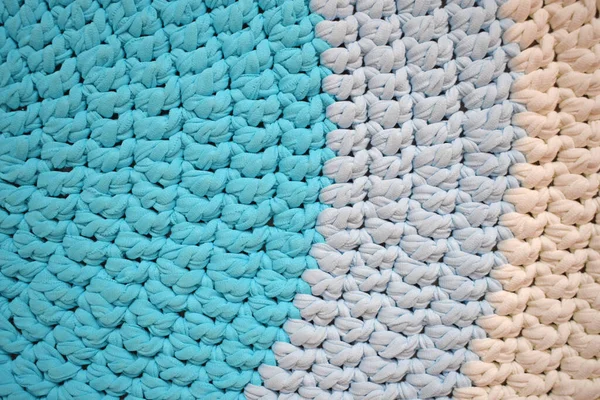 Knitted Rug Made Blue White Yarn Handmade Work — Stock Photo, Image