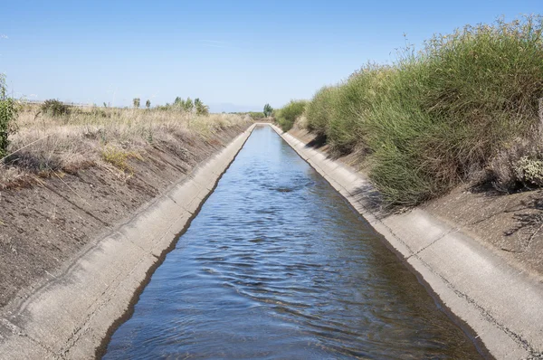 Irrigation ditch in the plain of the River Esla — Stock Photo, Image